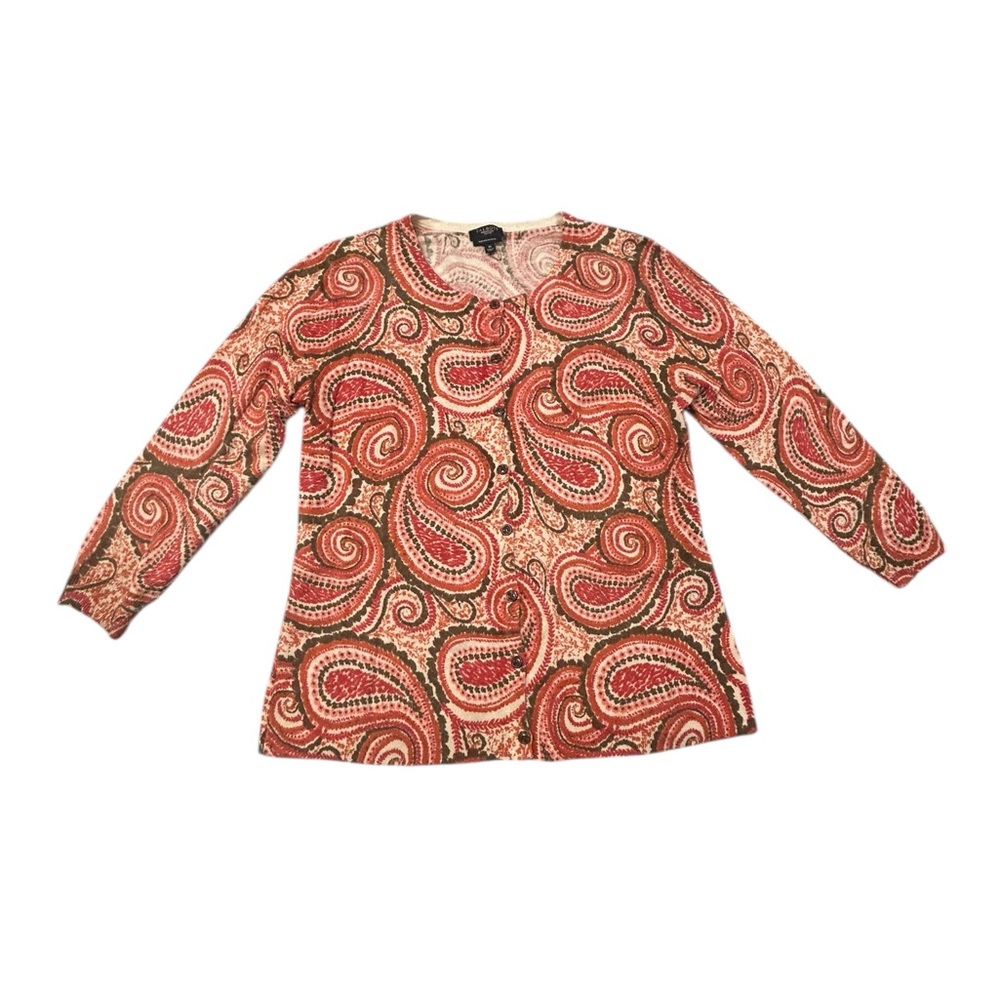 Talbots Women’s Pure Merino Wool Long Sleeve M‎ Petites Paisley Boho Top